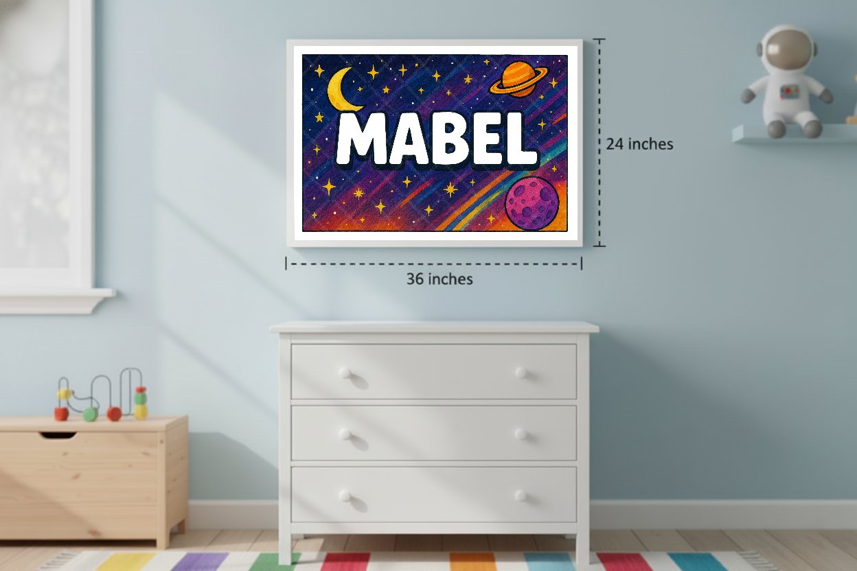 Personalized space name art for Mabel
