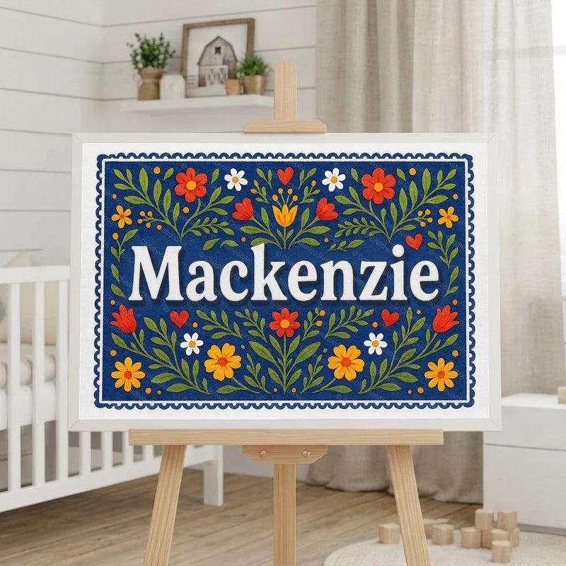 Mackenzie Name Art - Floral Farmhouse personalized wall print for kids