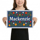 Mackenzie Name Art - Floral Farmhouse personalized wall print for kids