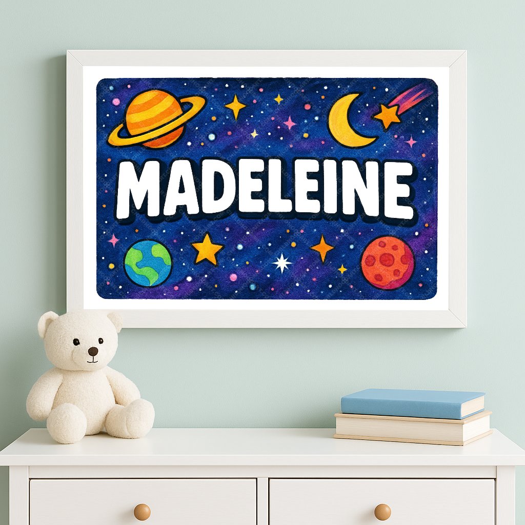 Personalized space name art for Madeleine