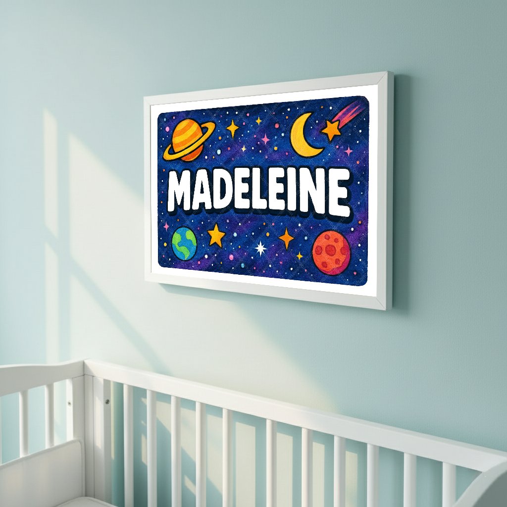 Personalized space name art for Madeleine