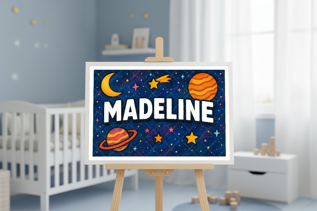 Personalized space name art for Madeline