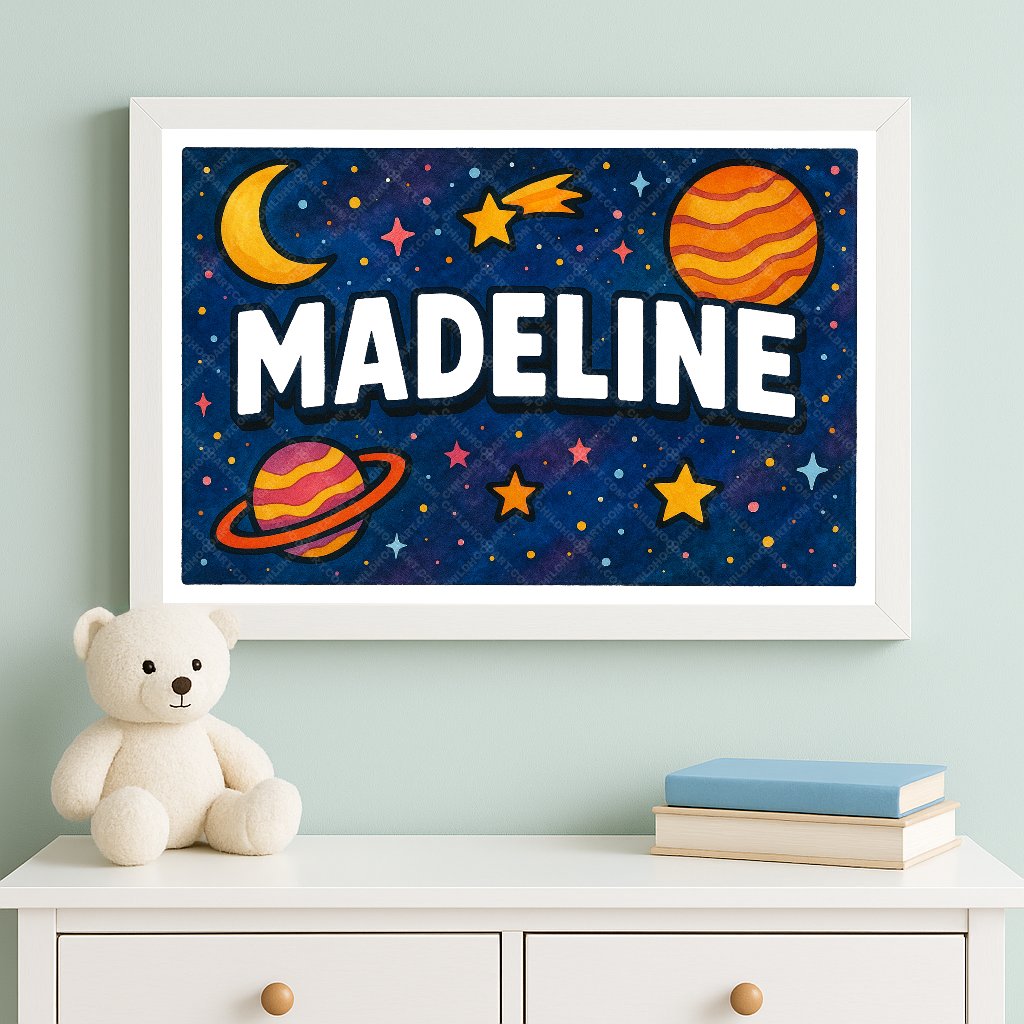 Personalized space name art for Madeline