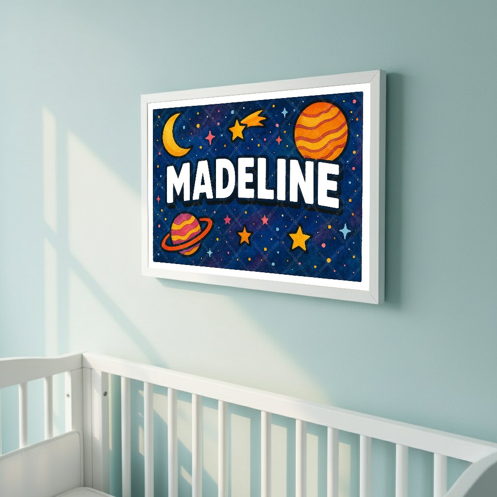 Personalized space name art for Madeline
