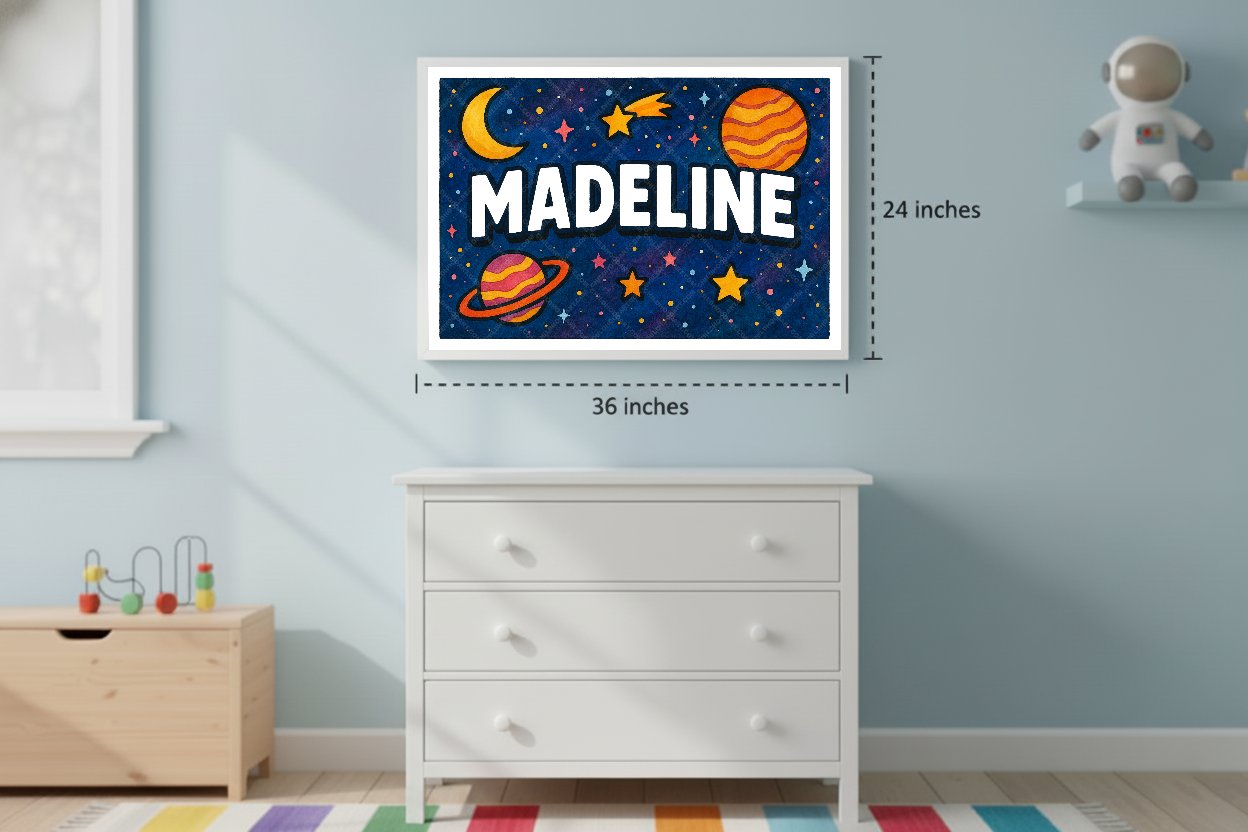 Personalized space name art for Madeline