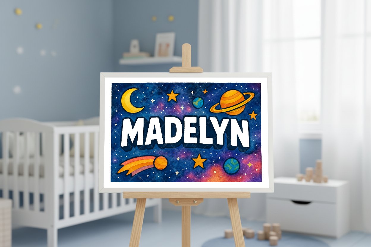Personalized space name art for Madelyn