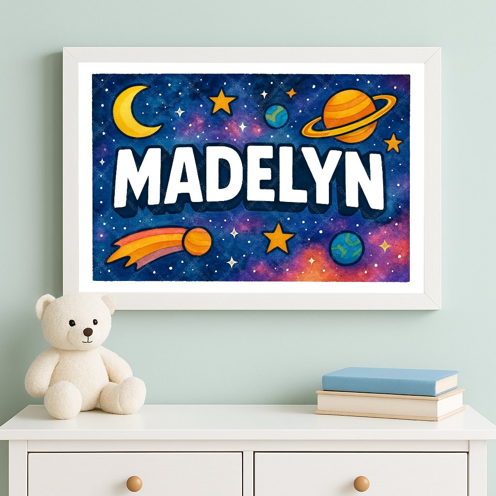 Personalized space name art for Madelyn