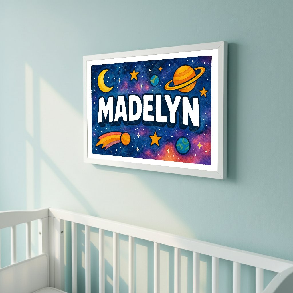 Personalized space name art for Madelyn