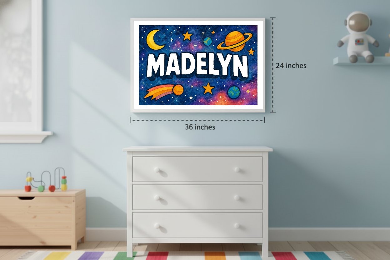 Personalized space name art for Madelyn