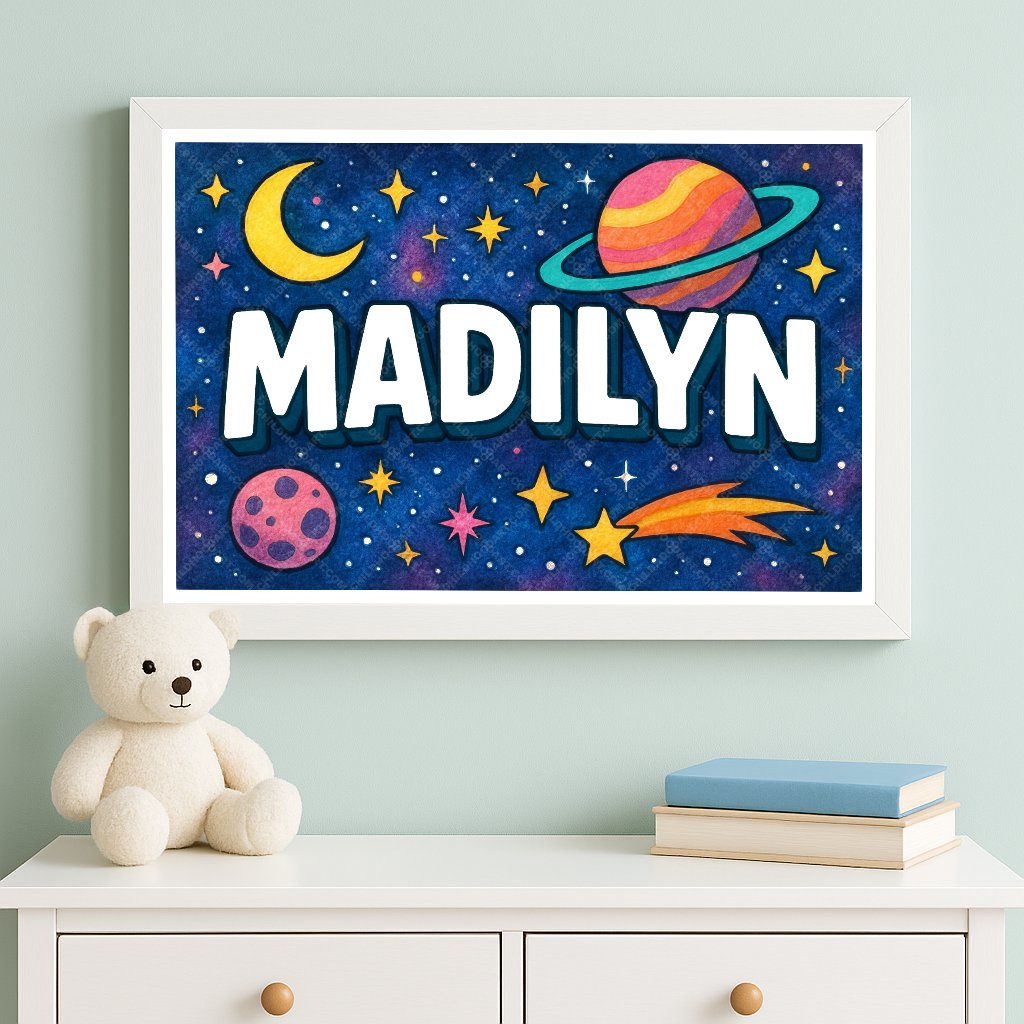 Personalized space name art for Madilyn