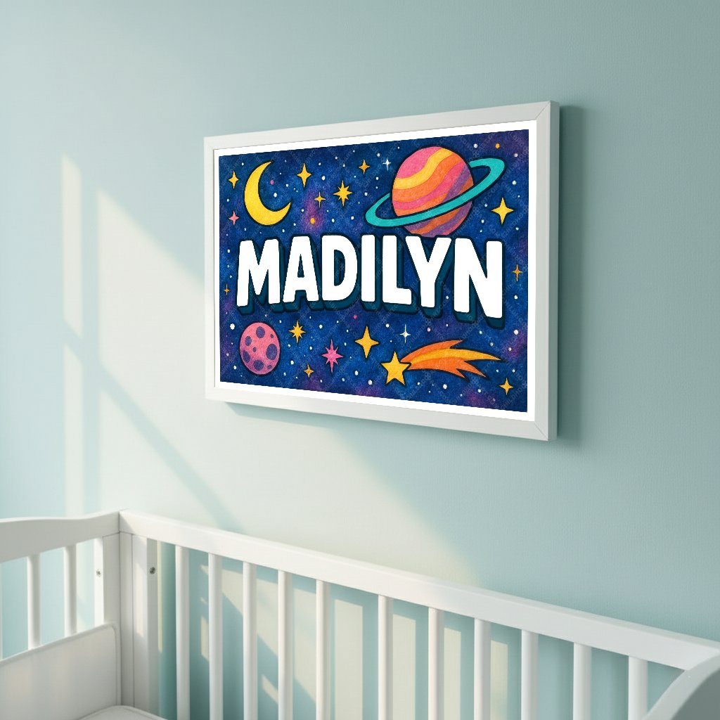 Personalized space name art for Madilyn