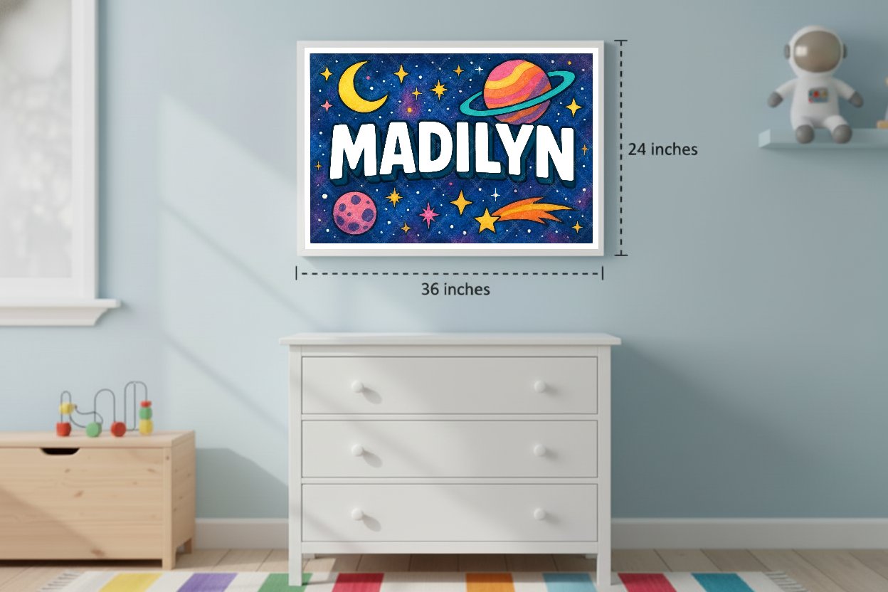 Personalized space name art for Madilyn