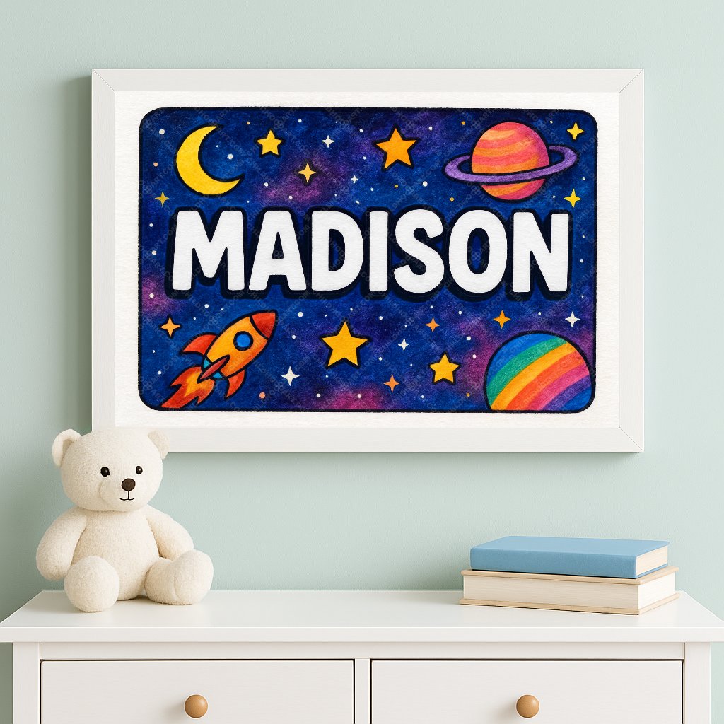 Personalized space name art for Madison