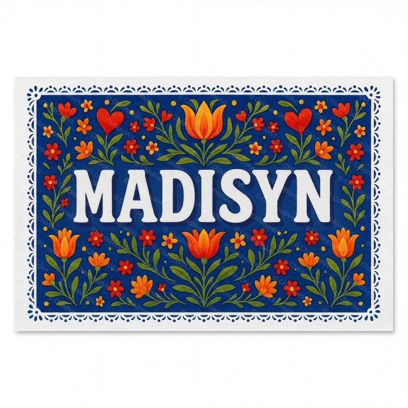 Madisyn Name Art - Floral Farmhouse personalized wall print for kids