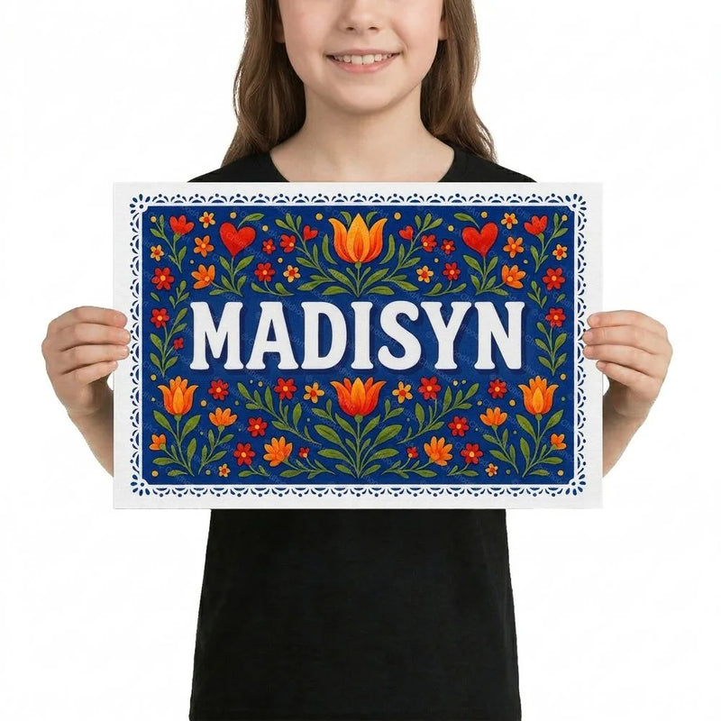 Madisyn Name Art - Floral Farmhouse personalized wall print for kids