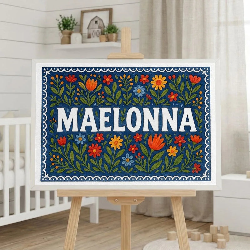 Maelonna Name Art - Floral Farmhouse personalized wall print for kids