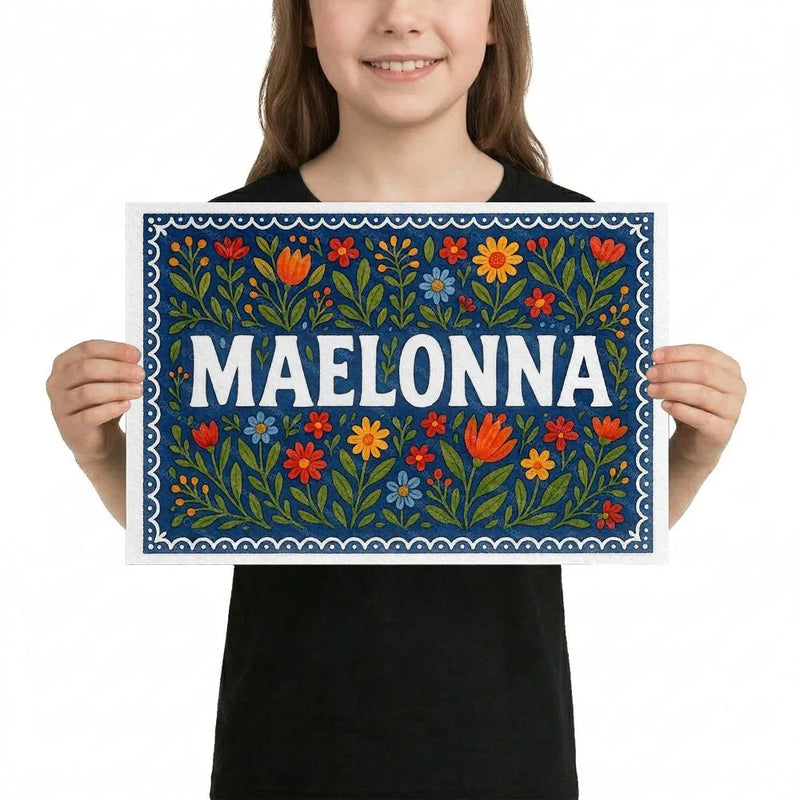Maelonna Name Art - Floral Farmhouse personalized wall print for kids