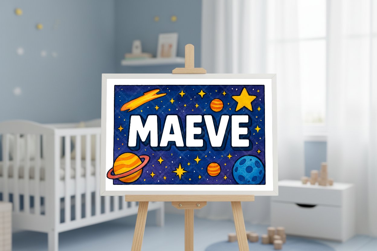 Personalized space name art for Maeve