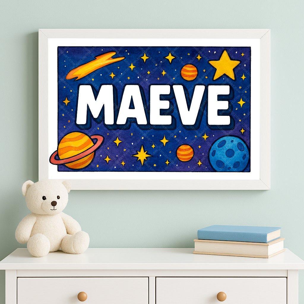 Personalized space name art for Maeve
