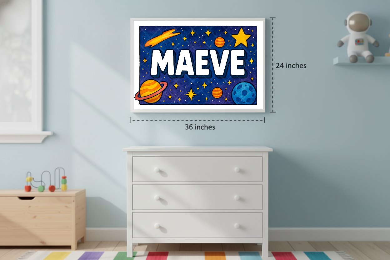Personalized space name art for Maeve