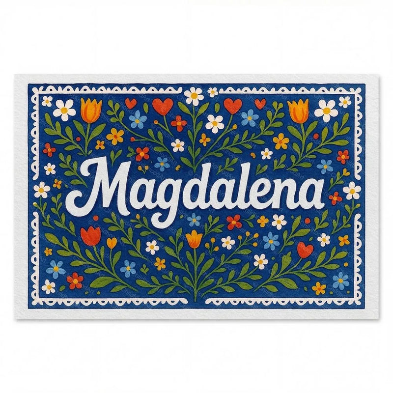 Magdalena Name Art - Floral Farmhouse personalized wall print for kids