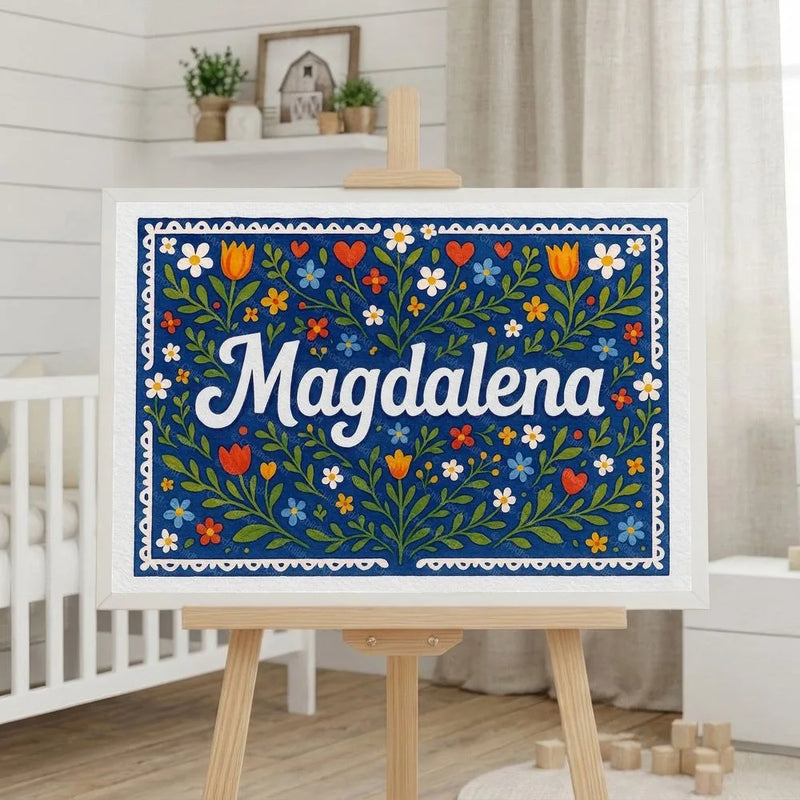 Magdalena Name Art - Floral Farmhouse personalized wall print for kids