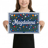 Magdalena Name Art - Floral Farmhouse personalized wall print for kids