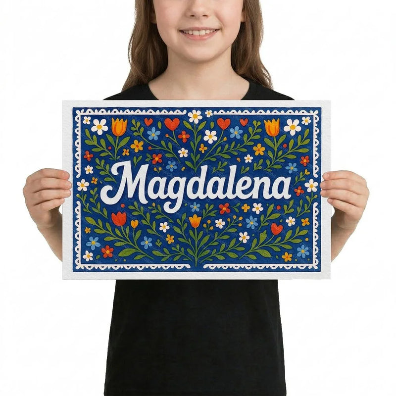 Magdalena Name Art - Floral Farmhouse personalized wall print for kids
