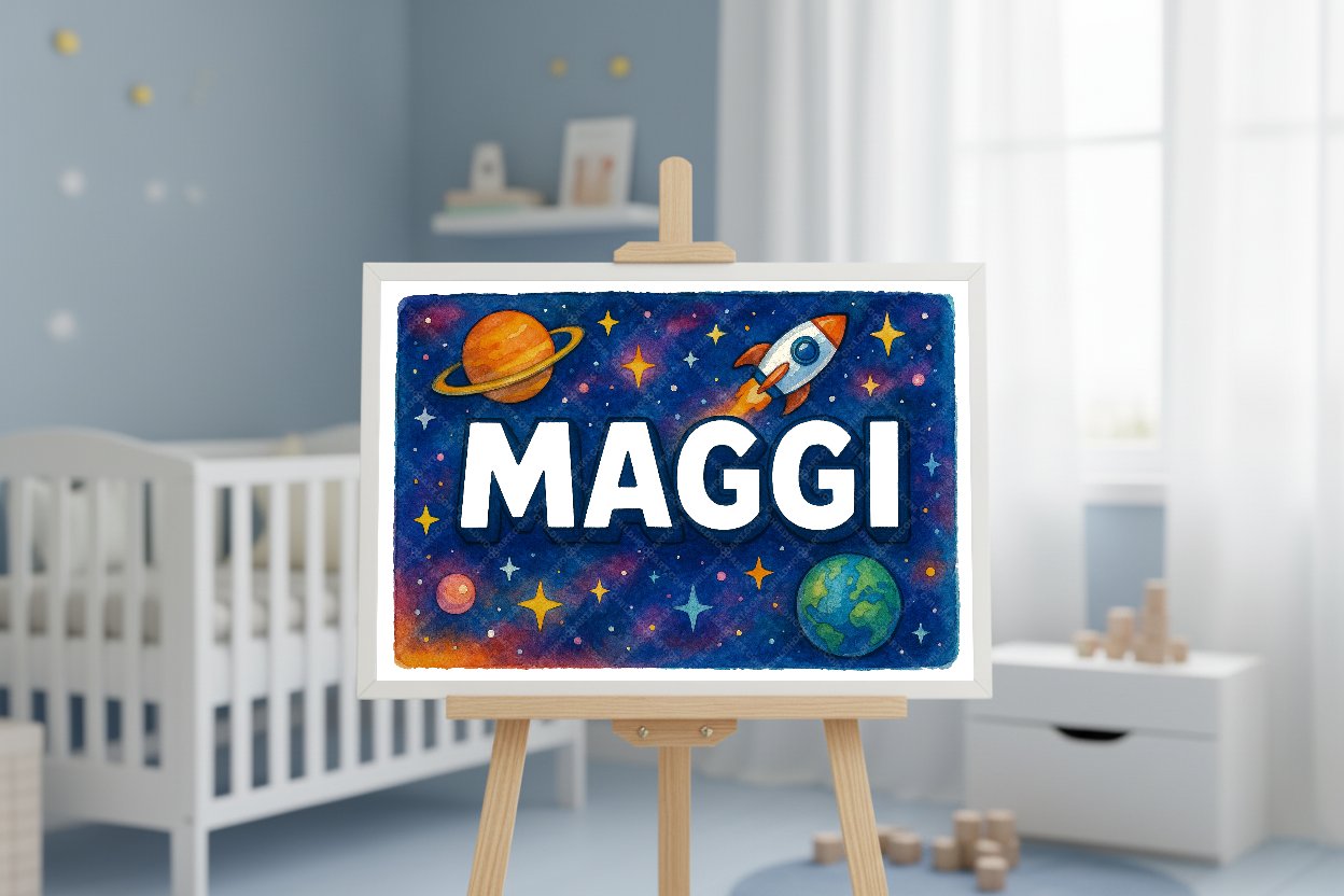 Personalized space name art for Maggi