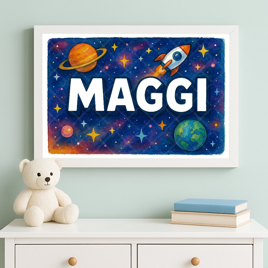 Personalized space name art for Maggi