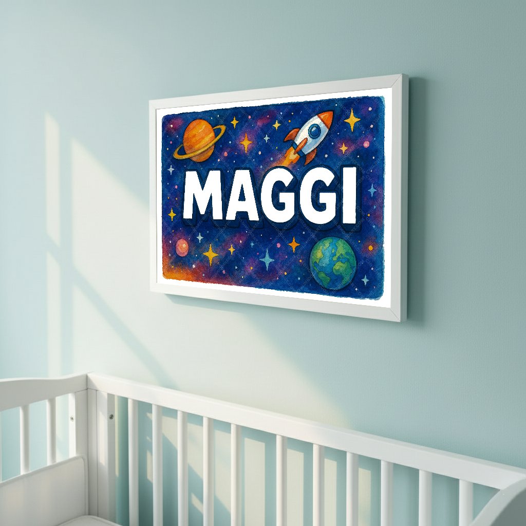 Personalized space name art for Maggi