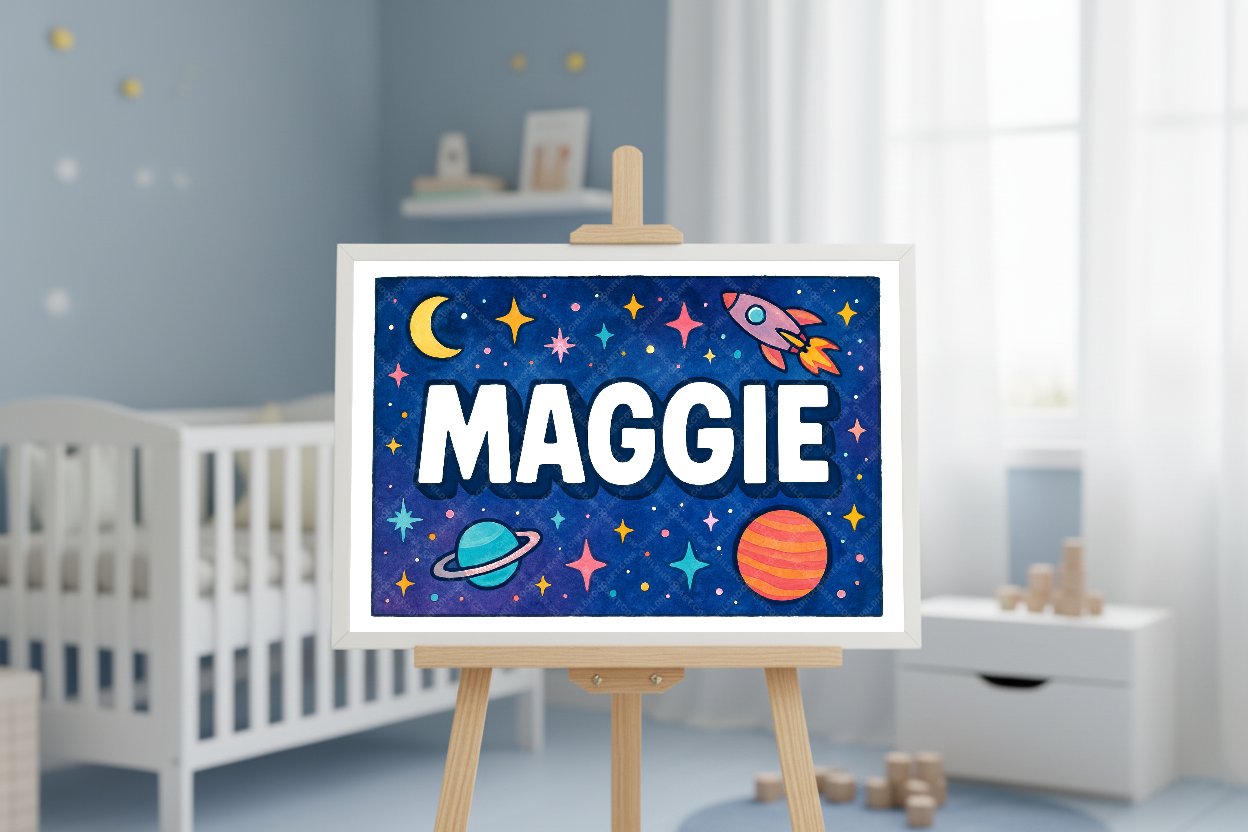 Personalized space name art for Maggie