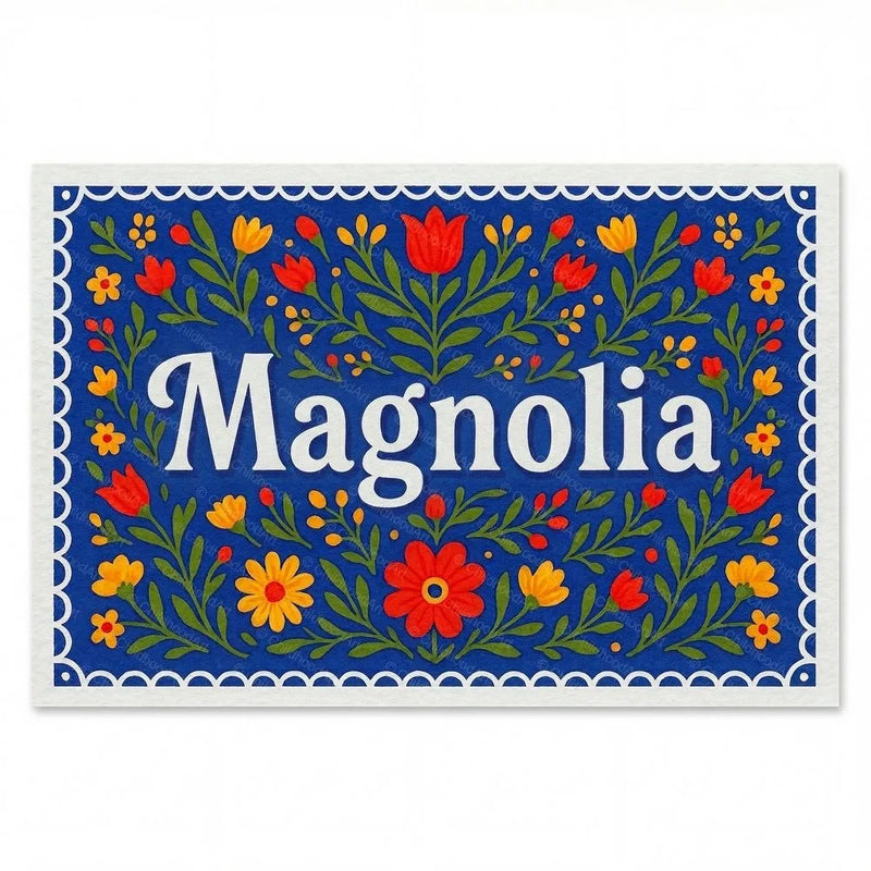 Magnolia Name Art - Floral Farmhouse personalized wall print for kids