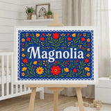 Magnolia Name Art - Floral Farmhouse personalized wall print for kids