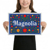 Magnolia Name Art - Floral Farmhouse personalized wall print for kids