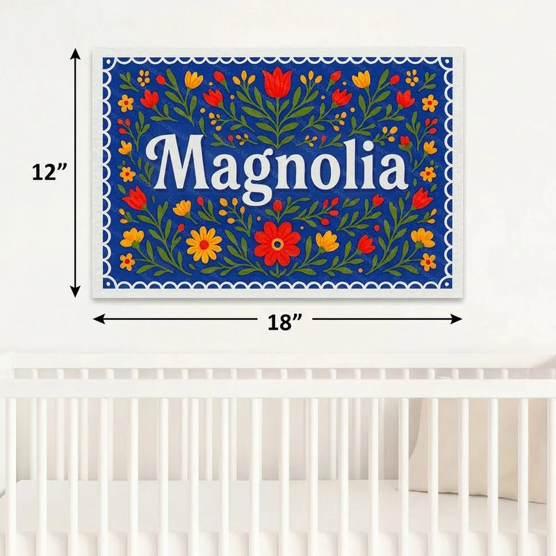 Magnolia Name Art - Floral Farmhouse personalized wall print for kids