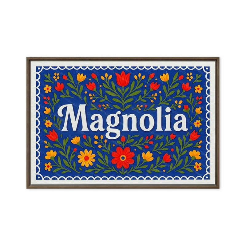 Magnolia Name Art - Floral Farmhouse personalized wall print for kids