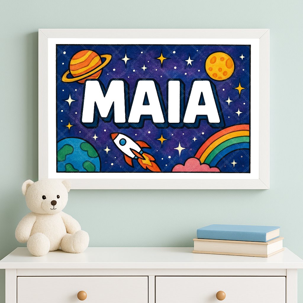 Personalized space name art for Maia