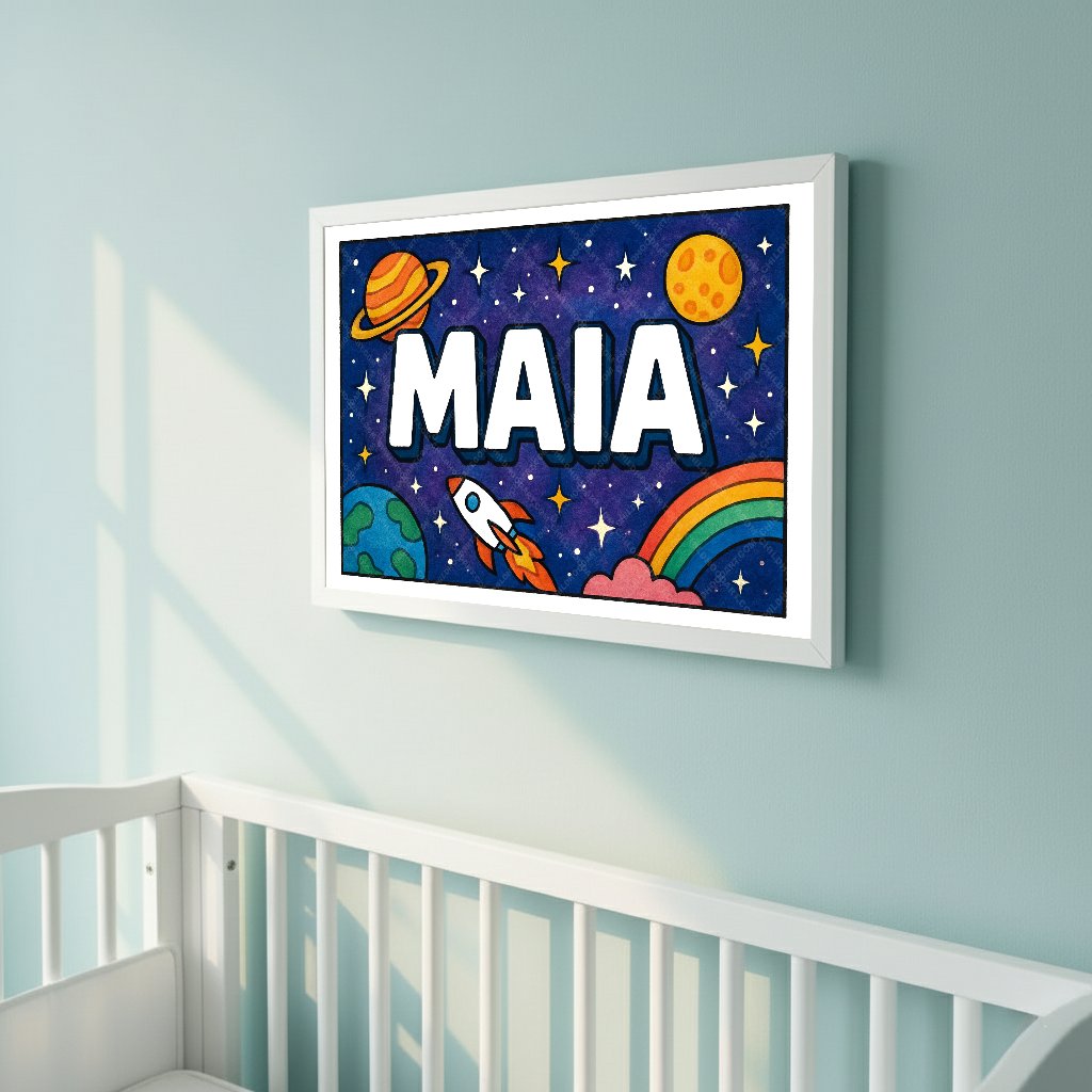 Personalized space name art for Maia