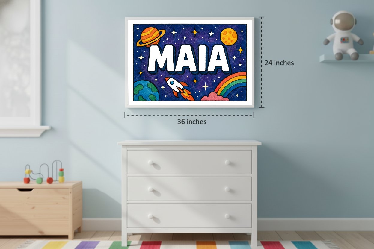 Personalized space name art for Maia