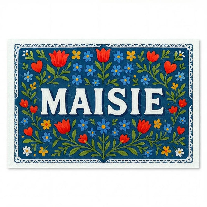 Maisie Name Art - Floral Farmhouse personalized wall print for kids