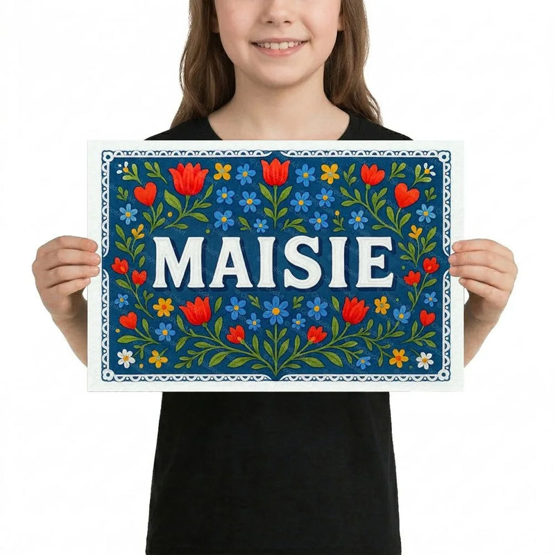 Maisie Name Art - Floral Farmhouse personalized wall print for kids