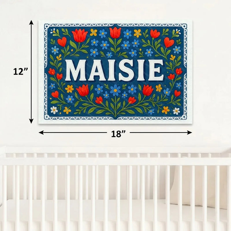 Maisie Name Art - Floral Farmhouse personalized wall print for kids