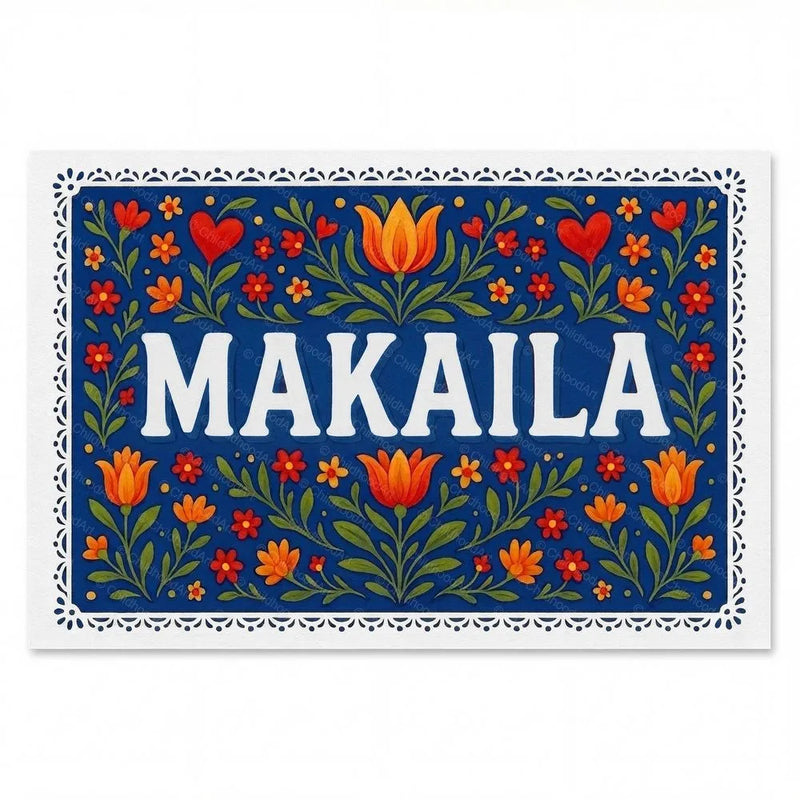 Makaila Name Art - Floral Farmhouse personalized wall print for kids