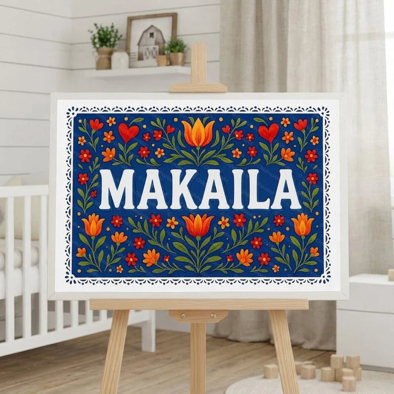 Makaila Name Art - Floral Farmhouse personalized wall print for kids
