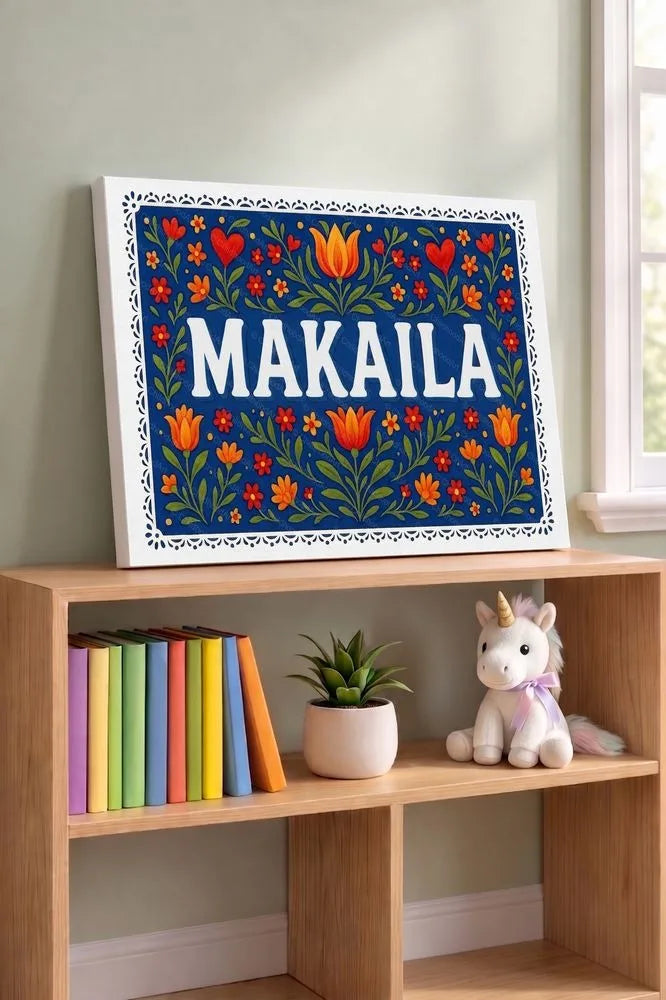 Makaila Name Art - Floral Farmhouse personalized wall print for kids
