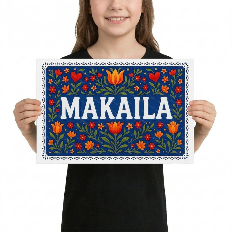 Makaila Name Art - Floral Farmhouse personalized wall print for kids