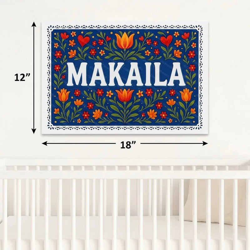 Makaila Name Art - Floral Farmhouse personalized wall print for kids