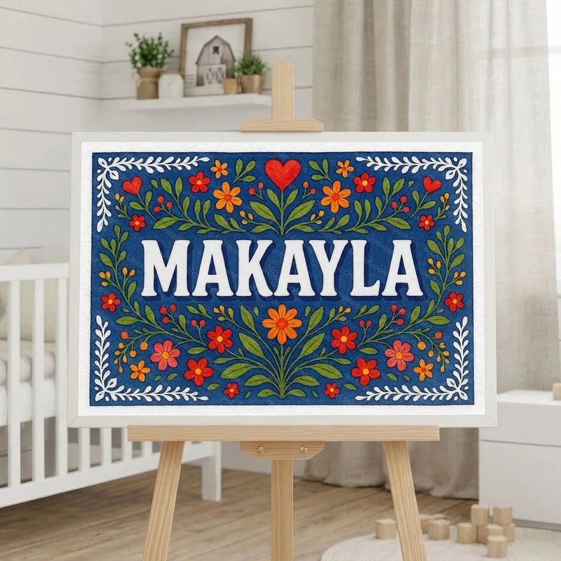 Makayla Name Art - Floral Farmhouse personalized wall print for kids