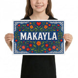 Makayla Name Art - Floral Farmhouse personalized wall print for kids